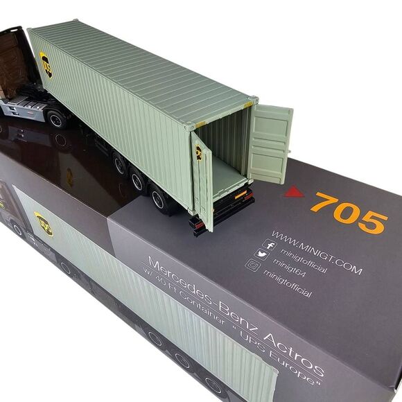 Mini GT 1:64 Mercedes-Benz Actros UPS Europe w/ 40ft Container MGT00705L - Picture 4 of 11